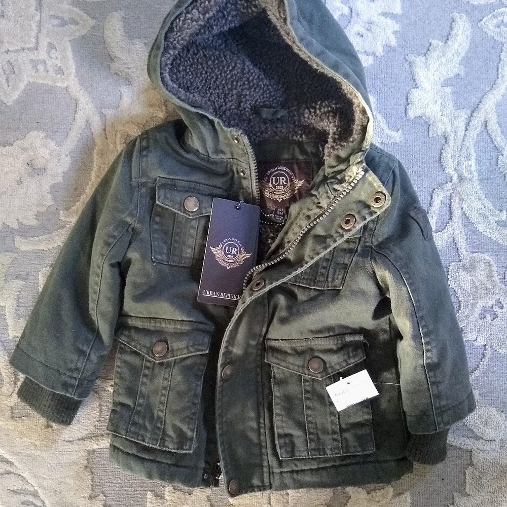 Beautiful olive color baby boy jacket, 18 mo